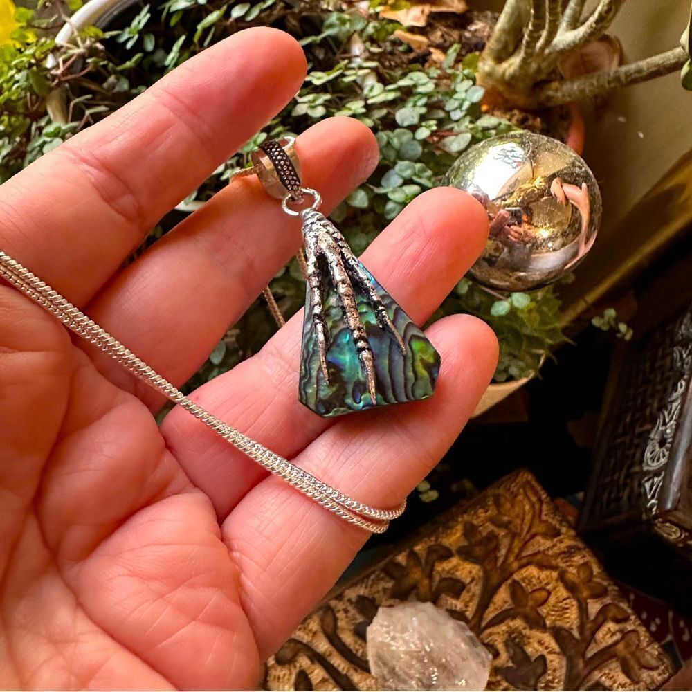 Abalone Shell Claw Sterling Silver Necklace Boho